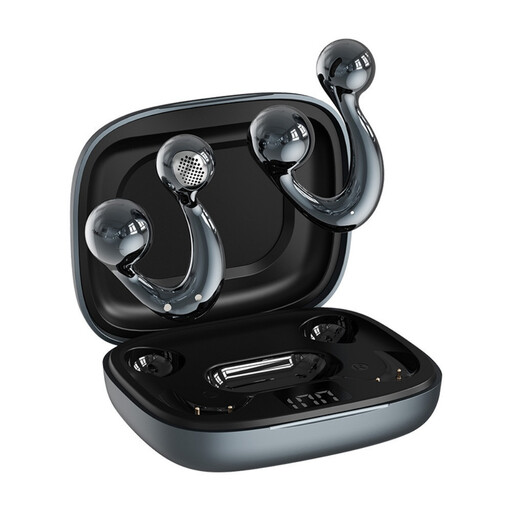 [グレー]イヤリング型ワイヤレスイヤホン Bluetooth6.1 空気伝導 TWS OWS ヘッドセット 耳を塞がない スタイリッシュ 安定装着 生活防水 高級感 HiFi 高音質 マイク内蔵 ENCノイズキャン 新モデル 小型軽量 Type-C充電 iOS/Android/Windows 多機種対応[PL保険加入済み製品・安心]