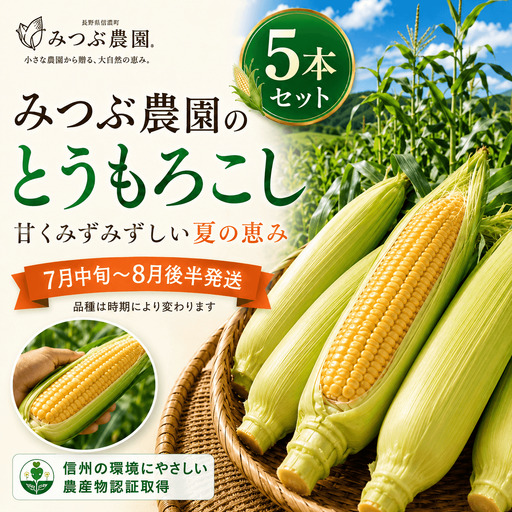 朝採れ極甘とうもろこし5本セット みつぶ農園[長野県信濃町・数量限定]