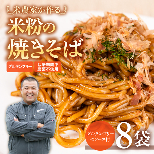 米粉の焼きそば 8袋 (グルテンフリー　ソース付)　やきそば めん 麺 お取り寄せ グルメ 主食 米粉麺 送料無料 愛知県 豊橋市