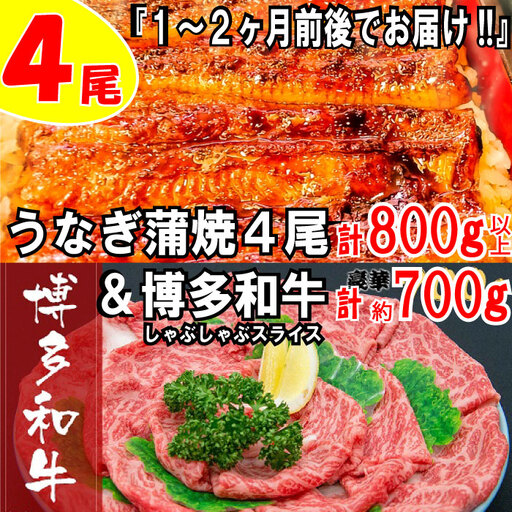 BD014.うなぎの蒲焼４尾＆博多和牛７００ｇ【スタミナ満点！元気セット】【博多和牛】