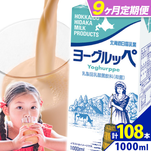 【9ヶ月定期便】ロングライフ 常温保存可能 ヨーグルッペ 1000ml × 12本 日高乳業《お申込み翌月から出荷》