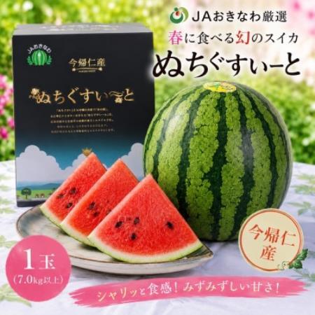 【2027年4月中旬より順次発送】春に食べる幻のスイカ ぬちぐすいーと 1玉(7.0kg以上)【1744601】
