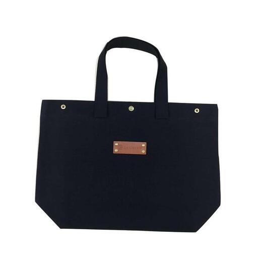 【福岡市の縫製工場オリジナルブランド　OKUNIYA】本革ネーム (キャメル) トートバッグ ブラック【サイズ：L】