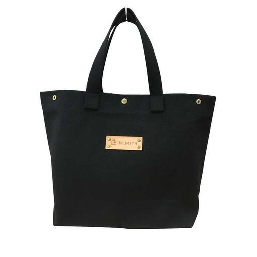 【福岡市の縫製工場オリジナルブランド　OKUNIYA】本革ネーム (ヌメ) トートバッグ ブラック【サイズ：L】