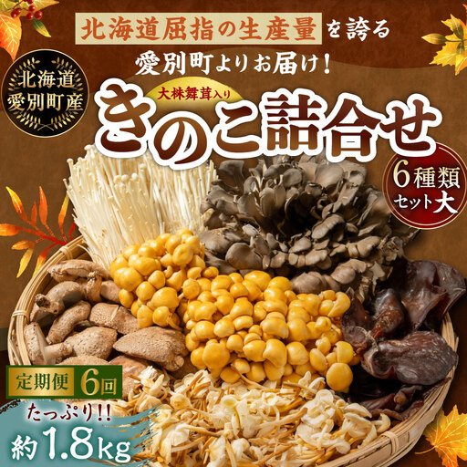 【 ６ヶ月定期便 】 【 大株まいたけ入り 】 きのこ詰合せ ( まいたけ、 椎茸、 えのき茸、 なめこ、 えぞゆきのした、 きくらげ ) ６種類セット 【 大 】 約1.8kg きのこ キノコ 茸 新鮮 詰め合わせ セット 食べ比べ 国産 北海道産 茸料理 定期 定期配送