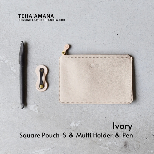 Teha'amana SQUARE POUCH S & MULTI HOLDER & PEN ポーチ&マルチホルダー&ペン ギフトセット アイボリーセット