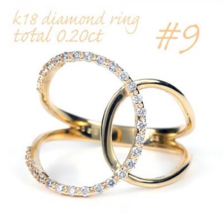 K18 0.20CT ダイヤモンドリングクロスオーバーデザイン R3780DI-Y #9【配送不可地域：離島・沖縄県】【1754882】
