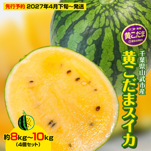 [先行予約・2027年4月下旬〜発送]千葉県山武市産の黄こだまスイカ約8kg〜10kg(4個セット)