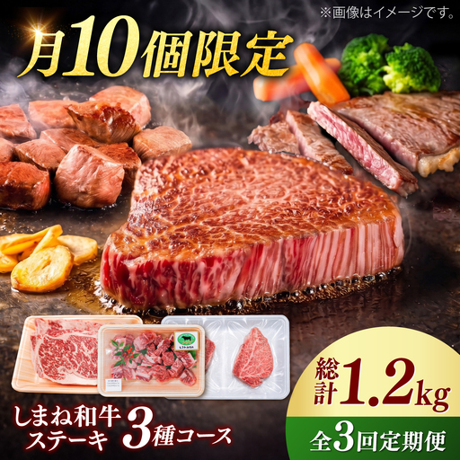 シャトーブリアン含む[全3回定期便]しまね和牛[ステーキ3種コース/計1.2kg] / シャトーブリアン [AIDQ009]
