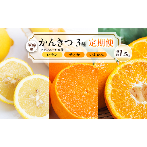 [ かんきつ 3種 定期便 ]アレンユーレカ種 レモン ・ せとか ・ いよかん 各約1.5kg ご家庭用 サイズお任せ 旬 農園直送 産地直送 フルーツ 果物 くだもの 柑橘 愛媛県 東温市