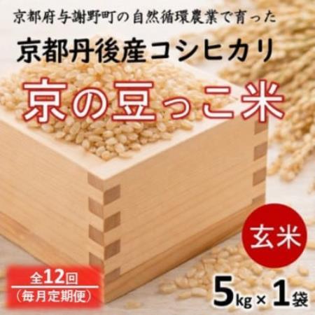【毎月定期便】京都府産「京の豆っこ米」 玄米5kg　おいしい丹後のコシヒカリ　農家直送全12回【4089096】