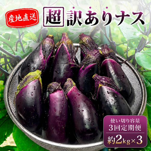 【先行受付】 【3回定期】 安田町産 「超」 訳あり ナス なす なすび 2kg×3回 YM-2100
