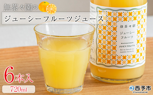 ＜無茶々園のジューシーフルーツジュース 720ml 6本＞『1か月以内に順次出荷予定』柑橘 果物 オレンジ フルーツ ストレート 果汁100% ジューシーフルーツ じゅーしーふるーつ 河内晩柑 丸ごと 飲んで応援 特産品 無茶々園 愛媛県 西予市 【常温】AMC0075