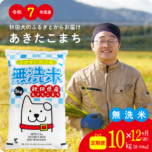 《令和7年産》【12ヶ月10kg定期便】無洗米 あきたこまち 無洗【真正ファーム】【ふるさと納税3.0】