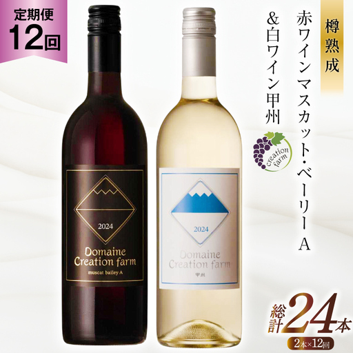 ワイン 12回 定期便 赤 赤ワイン マスカット・ベーリーA 白ワイン 甲州 各750ml 計2本 1500ml