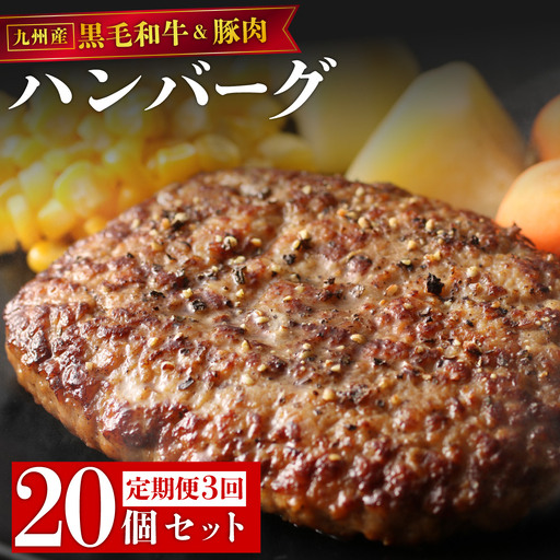 ＜定期便・全3回＞九州産黒毛和牛と九州産豚肉 ハンバーグ 20個セット