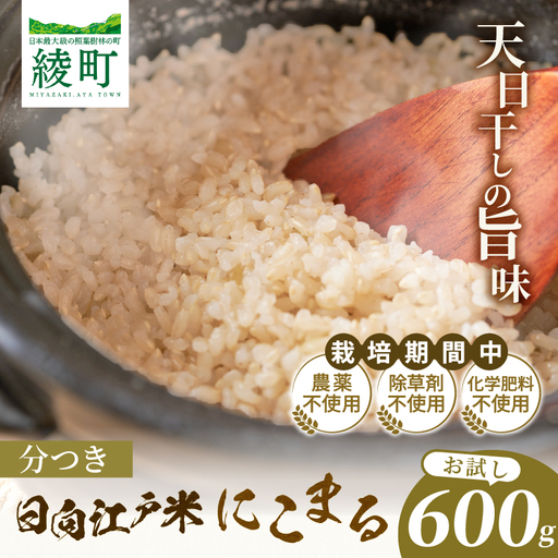 天日干し仕上げの日向江戸米(にこまる)お試し パック 計600g[分つき]国産米 ブランド米 農薬不使用 化学肥料不使用 無農薬 ごはん ご飯 おにぎり お弁当 使い切りタイプ 和食 主食 人気 おすすめ 宮崎県 綾町 送料無料