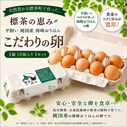 標茶の恵み「平飼い 純国産 岡崎おうはん こだわりの卵1箱 10個入り1セット」