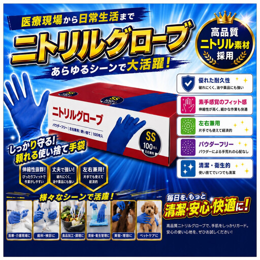 ニトリルグローブSS　100枚入り　3箱