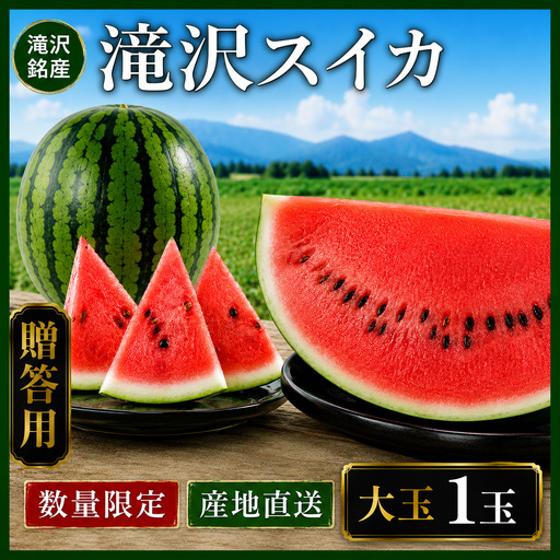 滝沢スイカ 3L 8kg すいか 西瓜  1玉 令和8年産