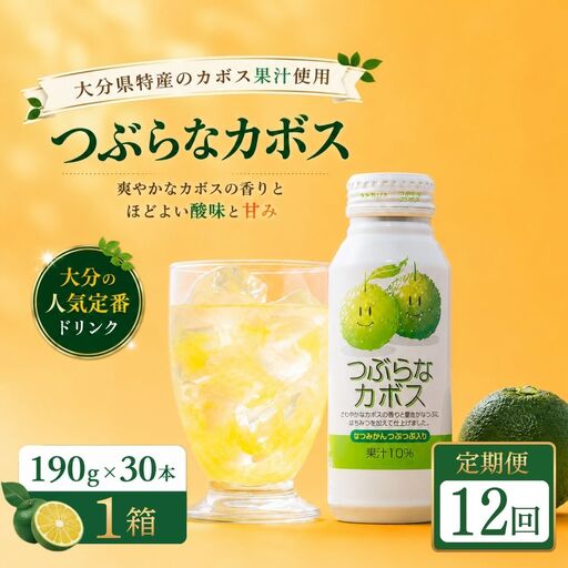 【12ヶ月定期便】つぶらなかぼす(190ml×30本) 1ケース 12回 | カボス 豊後高田市
