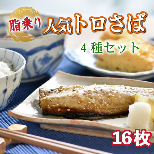 【 干物 】 人気 トロ さば 4種 16枚 セット 大容量 冷凍 ワイン サバ 鯖 明太 昆布 カレー 塩鯖 佐世保市 津田水産