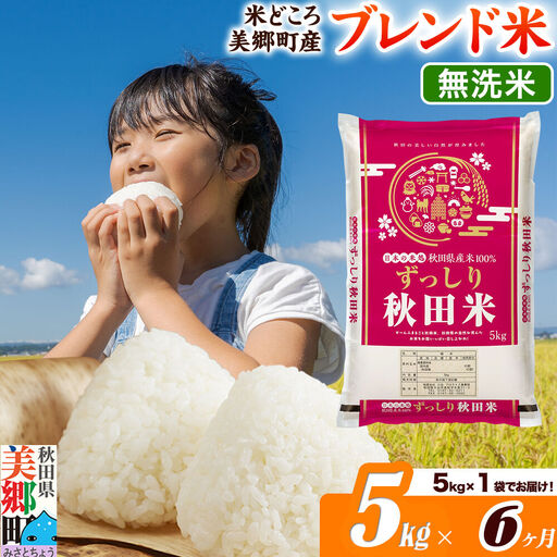 米《定期便6ヶ月》ブレンド米【無洗米】精米 5kg（5kg×1袋）秋田県美郷町産