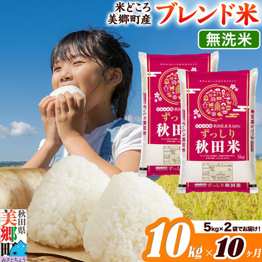 米《定期便10ヶ月》ブレンド米【無洗米】精米 10kg（5kg×2袋）秋田県美郷町産