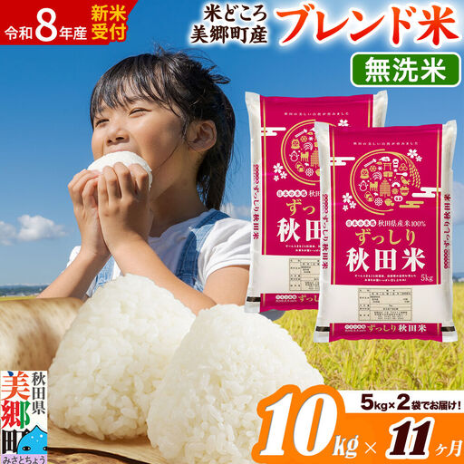 《令和8年産 新米受付》米《定期便11ヶ月》ブレンド米【無洗米】精米 10kg（5kg×2袋）秋田県美郷町産