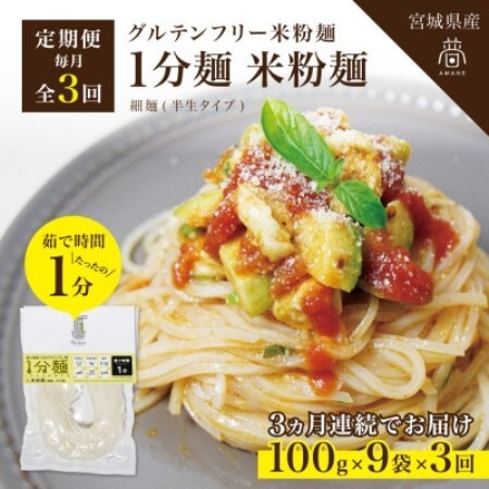【毎月定期便】グルテンフリー1分麺 米粉麺9食(宮城県産)低脂質で小麦粉不使用の無添加米粉麺全3回【4086089】
