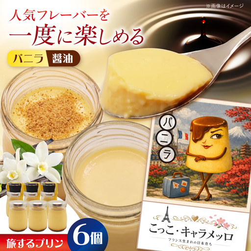旅するプリン アソートセットA(バニラ・しょうゆ)2種×各3個 [有限会社いけがみ]