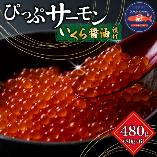 ぴっぷサーモン イクラ醤油漬け 480g(80g×6個)【にじます工房】サーモン ニジマス トラウトサーモン 鱒 ますいくら 鱒いくら イクラ いくら しょうゆ漬け 魚卵 鱒卵 養殖 小分け 便利 北海道 比布町 ぴっぷ 1009-007