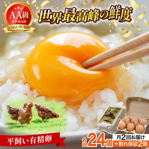 ≪月2回発送≫【TVで紹介】鮮度ＡＡ級の世界最高ランク！金太郎卵 平飼い たまご 計48個(24個×月2回)