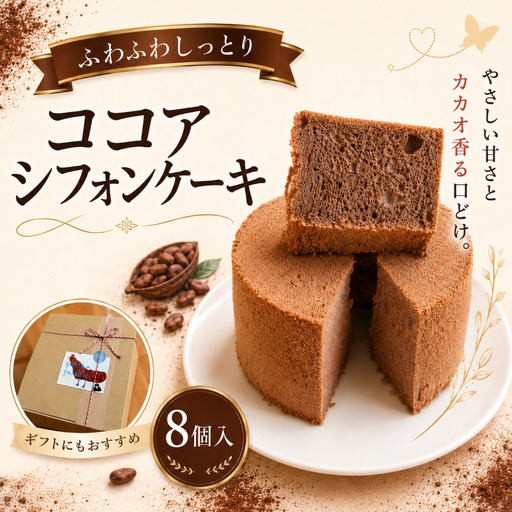 ココア香る しっとりふわふわシフォンケーキ 1箱8個入