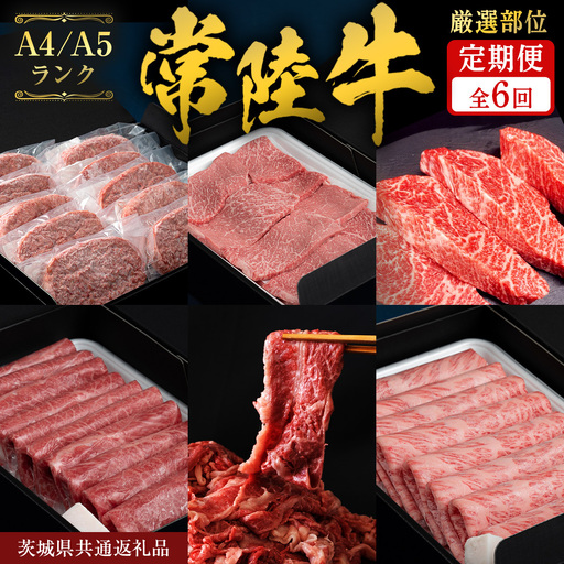 《 1月発送開始 》 定期便 全6回 常陸牛 厳選部位 食べ比べ ( 霜降りスライス 800g / 切り落とし 1kg / 赤身スライス 900g / ハンバーグ/ 赤身焼肉用 500g / イチボ 500g ) ひたちぎゅう 黒毛和牛 和牛 牛肉 肉 お肉 すき焼き しゃぶしゃぶ 焼肉 国産 藤井商店 茨城県共通返礼品 [CD135sa]