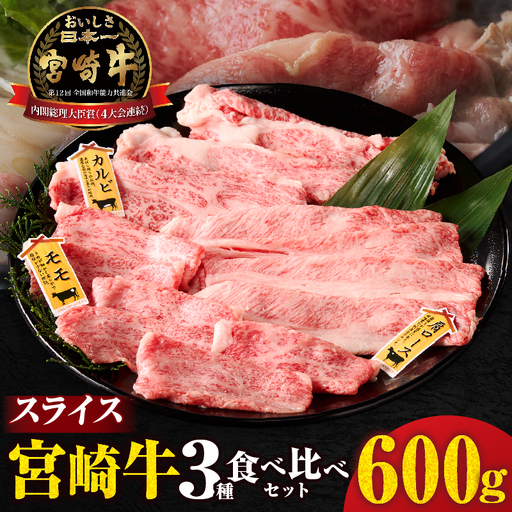 宮崎牛『スライス』3種食べ比べセット(合計600g)肉 牛 牛肉 おかず 国産_T009-038