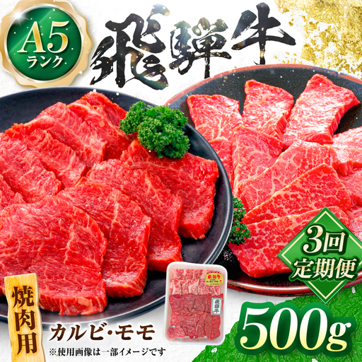 【3回定期便】飛騨牛 A5等級 焼肉用 カルビ・モモ 500g 牛肉 肉 お肉 焼き肉 BBQ 岐阜市 / 肉の松久[ANIP027]