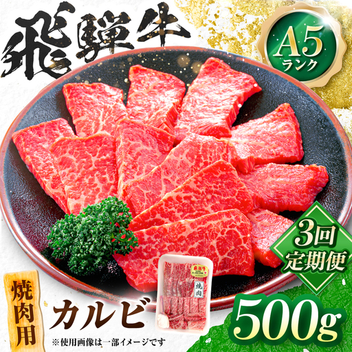 【3回定期便】飛騨牛 A5等級 焼肉用 カルビ 500g 牛肉 肉 お肉 焼き肉 BBQ 岐阜市 / 肉の松久[ANIP039]