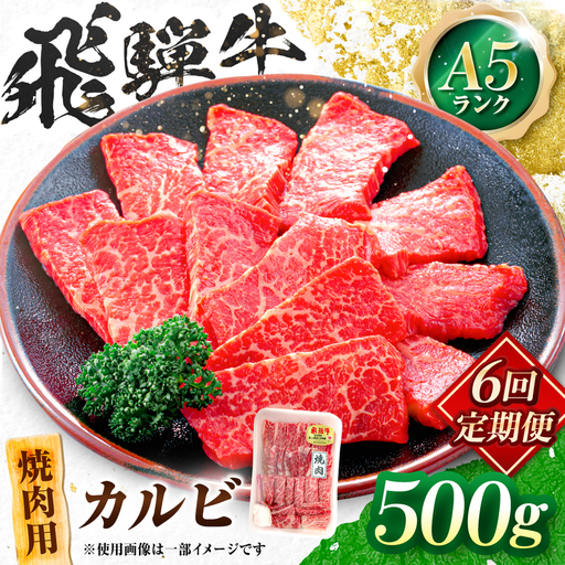 【6回定期便】飛騨牛 A5等級 焼肉用 カルビ 500g 牛肉 肉 お肉 焼き肉 BBQ 岐阜市 / 肉の松久[ANIP040]