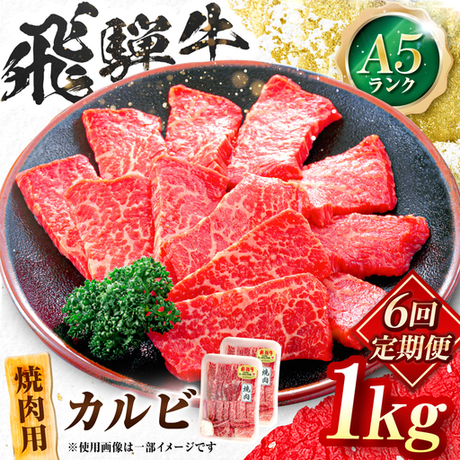 【6回定期便】飛騨牛 A5等級 焼肉用 カルビ 1kg 牛肉 肉 お肉 焼き肉 BBQ 岐阜市 / 肉の松久[ANIP043]