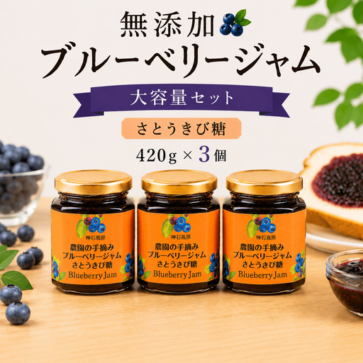 ジャム 神石高原町産 無添加ブルーベリージャム 大容量セット (さとうきび糖)  3本セット 420g×3本 伊草農園《30日以内に出荷予定(土日祝除く) 》広島県 神石高原町 ブルーベリー ジャム さとうきび糖
