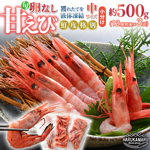 旬 甘えび 卵無し 小分け 約500g[12尾前後 × 3袋]中サイズ [海老 お刺身][m36-a021]