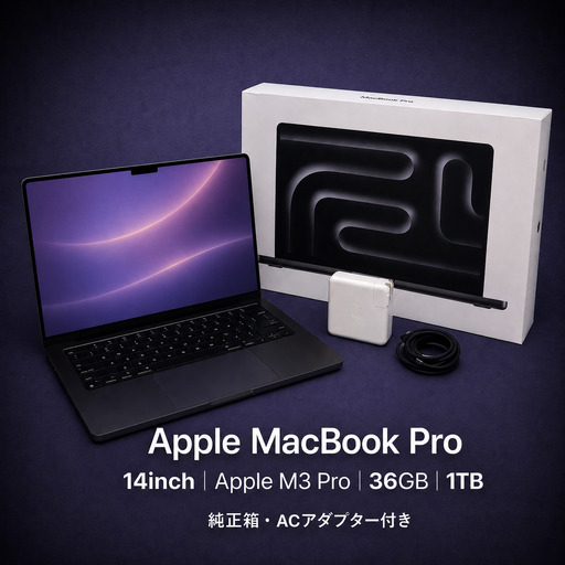 【整備済｜法人リースアップ品】MacBook Pro 14インチ M3 Pro/ 36GB / 1TB SSD｜良好コンディション・動作確認済｜★化粧箱付き【現品限り】　858-01