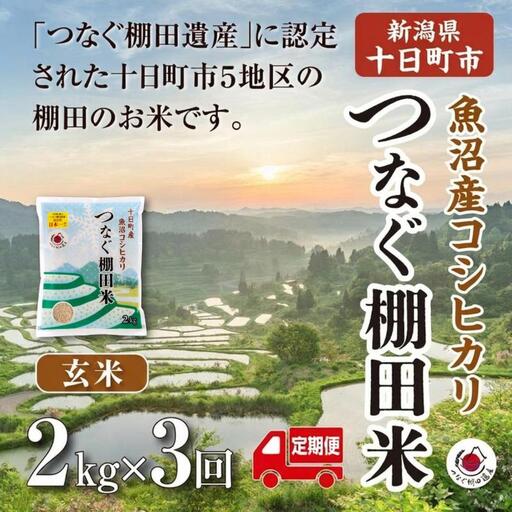 【定期便／全3回】玄米2kg  令和7年産新潟県十日町市魚沼産コシヒカリ「つなぐ棚田米」 米 こしひかり 玄米 十日町市