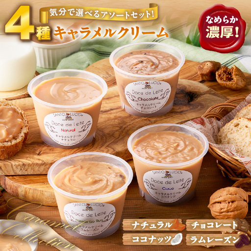 とろけるキャラメルクリーム4種アソートセット（プレーン・チョコレート・ココナッツ・ラムレーズン）・S105-135