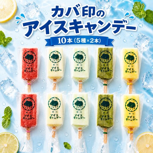 カバ印のアイスキャンデー10本セット (あまおう、ミルク、抹茶、クリームソーダ、甘夏みかん) 各2本