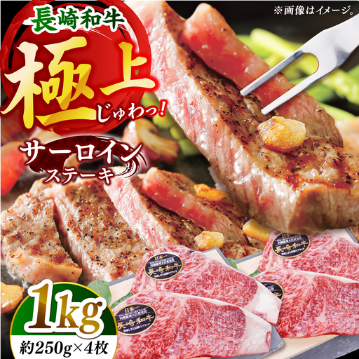 【極厚！】長崎和牛 サーロイン ステーキ 計1kg （約250g×4枚）【黒牛】[DBZ012]