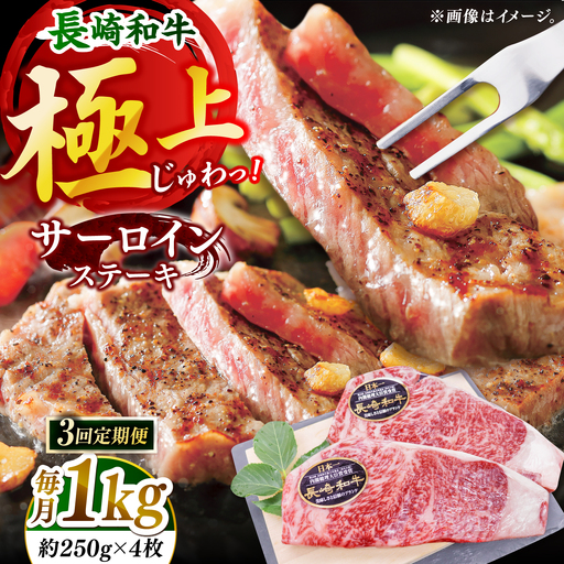 【全3回定期便】「極厚！」長崎和牛 サーロイン ステーキ 計3.0kg （約1.0kg/回）【黒牛】[DBZ050]