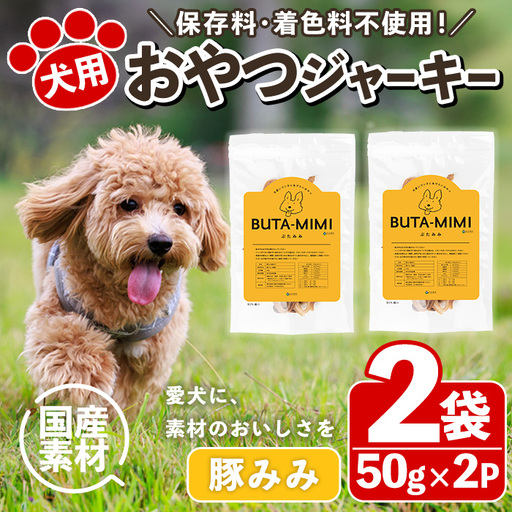 No.447-C 犬用おやつジャーキー 豚みみ細切り (計100g・50g×2袋) ジャーキー 豚肉 お肉 レトルト ペット用 国産 乾燥 細切り 小分け 着色料不使用 保存料不使用 いぬ ご褒美 おやつ 間食 しつけ[末永商店]