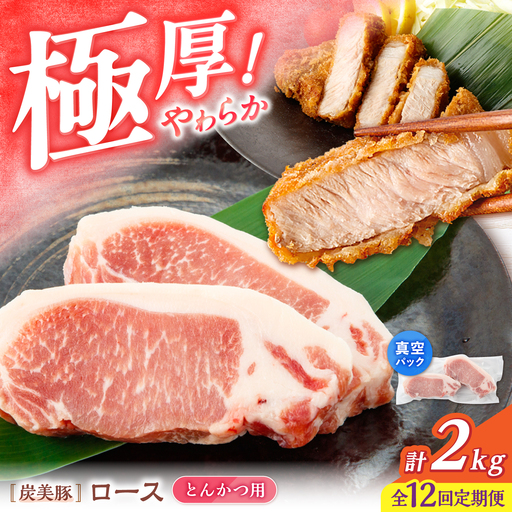【12回定期便】西海市産 「炭美豚」 とんかつ用ロース2kg（250g×8パック）＜宮本畜産＞ 豚肉 とんかつ用 豚 便利 ロース 冷凍 国産 料理 使いやすい 甘い ブランド豚 ポーク 長崎 西海[CFA072]